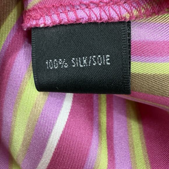 Lafayette 148 Silk Wrap Blouse size 16 Pink Mint Colorful Striped - Picture 9 of 11